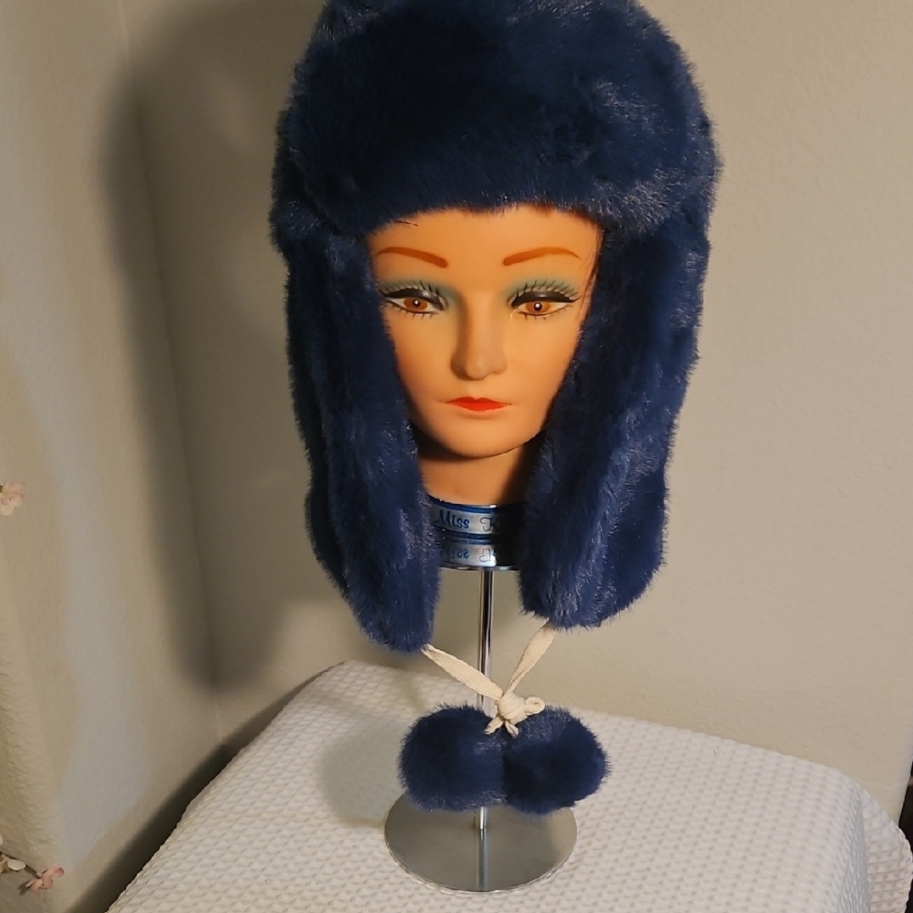 Blue Fluffy Fur Trapper Hat